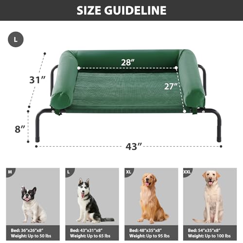 RRPETHOME Large Elevated Cooling Dog Bed, Raised Dog Cot Beds for Large Dogs, Elevated Outdoor Pet Cot, Chew Proof Portable Cooling Pet Cot with Skid-Resistant Feet and Breathable Mesh - color: Green, size: 43.0"l X 31.0"w X 8.0"th