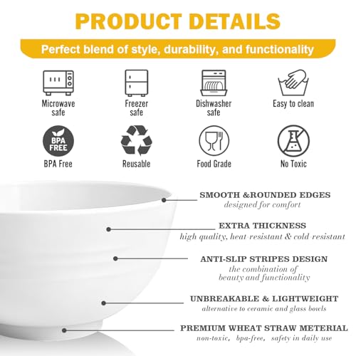Wheat Straw Small Bowls 10 OZ, Unbreakable Dessert Bowls Set of 6, Microwave & Dishwasher Safe Bowl for Kitchen, Mini Reusable Plastic Bowl for Indoor Outdoor, White - color: White, size: 10 Oz