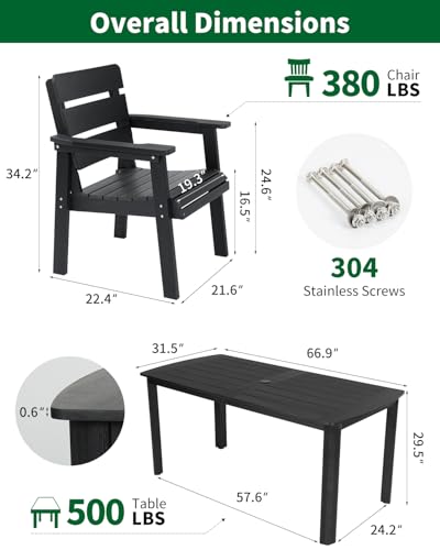 Outdoor Patio Dining Chair Set of 2, All-Weather Patio Chairs with Armrests, Ergonomic Design, Ideal for Garden, Poolside, Backyard, Deck, Black - color: Black, size: 2 Chairs