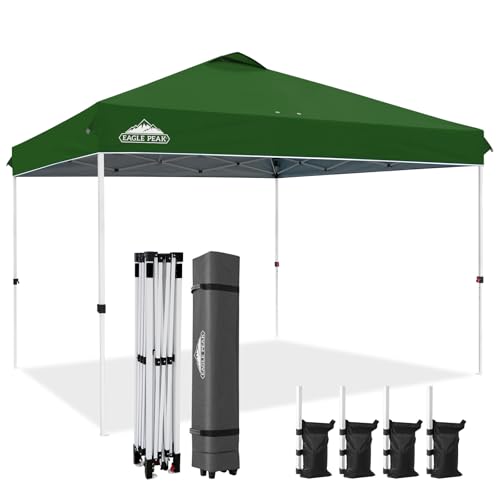 EAGLE PEAK Pop Up Canopy Tent with Wheeled Carry Bag, 8 Stakes, 4 Ropes, 4 Weight Bags, Easy Set Up Tent Canopy, 12x12 ft, 144sqft of Shade, Green - color: Green, size: 12x12