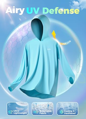 Willit Women's UPF 50+ Sun Protection Hoodie SPF Shirt Long Sleeve Hiking Fishing Outdoor Shirt Lightweight Hoodie - color: Blue, size: Large