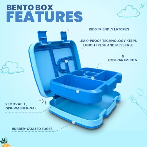 YOLAY Bento Box for Kids Lunch Box Leak-Proof, 5-Compartment Lunch Box Kids for Ages 3-10, Durable with Anti-Slip Base, Suitable for Schools, Outdoor and Travel (Mermaid) (Shark) - color: Shark