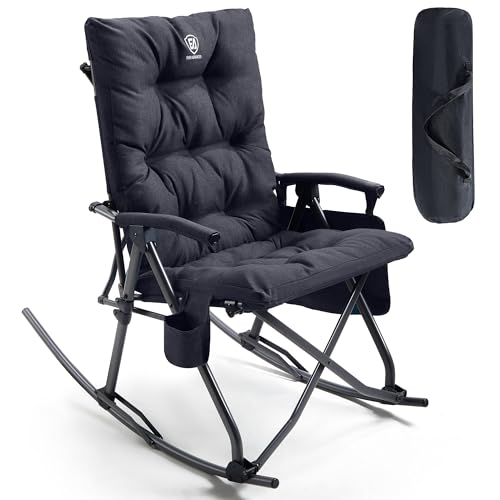 EVER ADVANCED Oversized Folding Rocking Camping Chair, Padded Portable Rocker Chairs for Patio, Lawn and Outdoors, Heavy Duty Hard Armchair for Adults Supports 400lbs, Black - color: Black, style: Classic