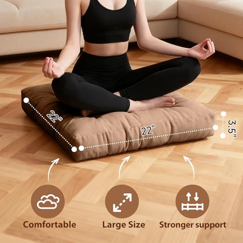 Tiita Outdoor Cushions Square Floor Pillow Thicken Tufted Seat Pad Large Floor Cushion for Yoga Meditation Living Room - color: Square|coffee, size: 2 Count (Pack of 1)