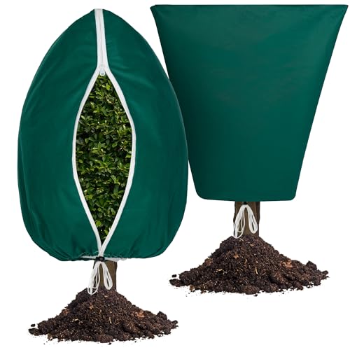Plant Covers Freeze Protection, 2 Pack Frost Cloth with Zipper Drawstring 47’’×71’’, Reusable Outdoor Protection Jacket for Shrub Tree Potted Plants Winter Cold Weather(Green) - size: 47"×71"