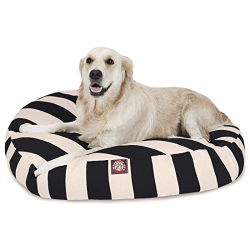 Black Vertical Stripe Large Round Indoor Outdoor Pet Dog Bed With Removable Washable Cover By Majestic Pet Products - color: Black, size: Large