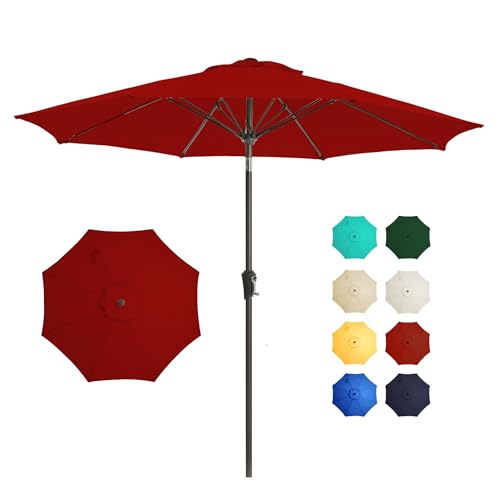 9FT Outdoor Patio Umbrella Outdoor pool Umbrella with Push Button Tilt and Crank, Market Umbrella 8 Sturdy Ribs UV Protection for Garden, Deck, Backyard (Red) - color: Red