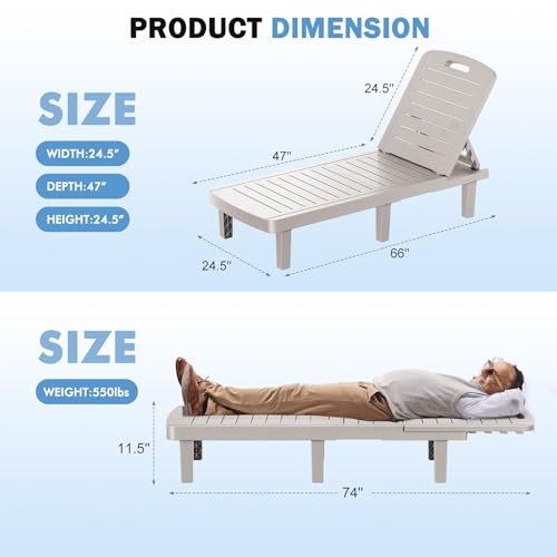 WACASA Outdoor Chaise Lounge Chairs Set of 2, Oversized Lounge Chairs with 5-Level Adjustable Backrest & Cup Holder, Resin Waterproof Pool Lounge Chair for Poolside, Patio, Beach, Yard, Gray - color: Grey, size: Set of 2