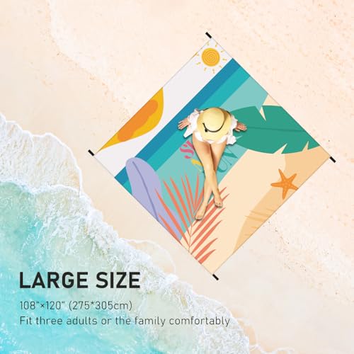 Beach Blanket 79" X 83" Oversized Lightweight, Beach Mat Waterproof Sandproof, Durable Picnic Mat Beach Accessories for Travel, Camping, Hiking - color: Sandy-shore