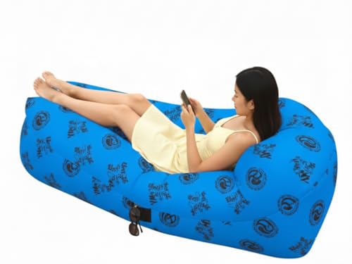 Inflatable Lounger with No-Pump Setup, Floating Portable Air Chair, Ripstop Polyester, Stability Peg for Beach, Camping, Festivals, Tailgating (Volleyball) - style: Volleyball
