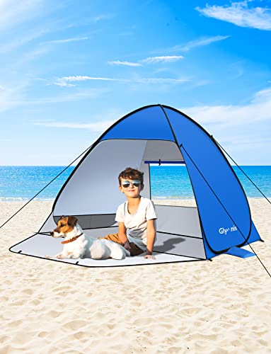 Glymnis Pop Up Beach Tent Beach Shade Tent for 1-4 Persons Sun Shelter UPF 50+ Enclose Zipper Door Portable Easy Up Beach Tent - style: Blue for 1-2 Person