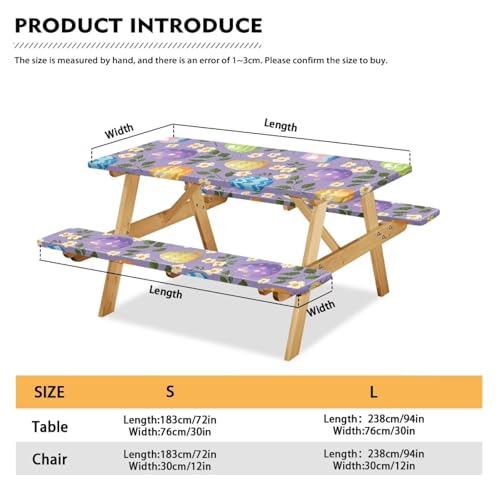 Easter Eggs Picnic Table Cover for Outdoor Camping Easter Eggs Elastic Fitted Table Cloth for Camping Party Supplies 3 PCS Set - color: Easter Eggs, size: Small
