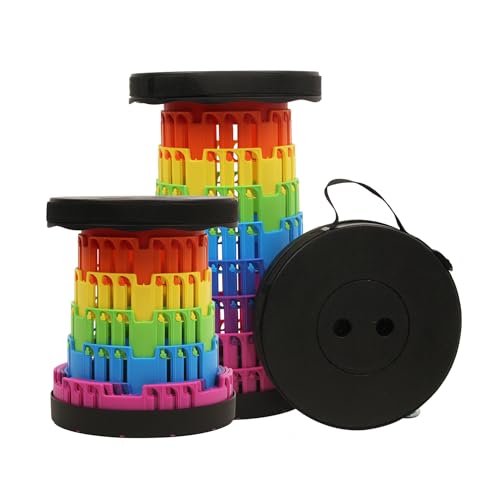 JAEMEYEM Collapsible Stool Chair, Upgraded Folding Stool for Adults Lightweight, Sturdy, Adjustable, Portable, Foldable Seat Sturdy Stools for Outdoor Camping Fishing Hiking Gardening BBQ - color: Black Rainbow, size: 1 pack