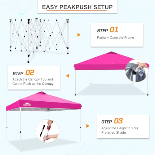 EAGLE PEAK Pop Up Canopy Tent with Wheeled Carry Bag, 8 Stakes, 4 Ropes, 4 Weight Bags, Easy Set Up Tent Canopy, 12x12 ft, 144sqft of Shade, Pink - color: Pink, size: 12x12