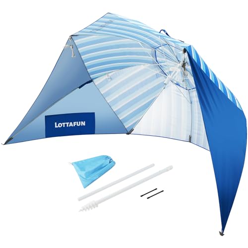 LOTTAFUN Beach Shelter Umbrella Premiere UPF 50+ Umbrella Shelter for Sun and Rain Protection for Adult (10-Foot,Blue Stripe) - color: Vertical Blue Stripe