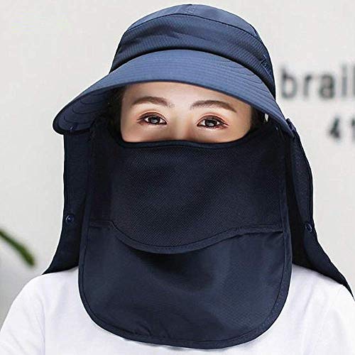 Outdoor UPF 50+ UV Sun Protection Waterproof Breathable Face Neck Flap Cover Folding Sun Hat for Men/Women - color: Navy