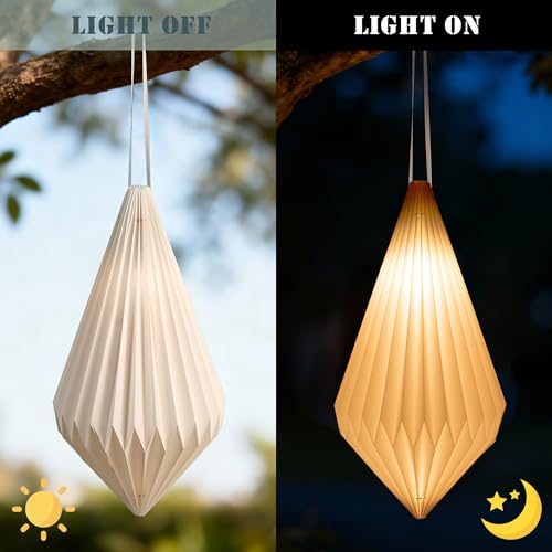 Battery Operated Outdoor Paper Lantern for Patio & Garden — Waterproof Hanging Decorative Light with Remote Timer, Foldable Paper Lantern with String for Backyard, Porch Decor - style: Geometric-1pc