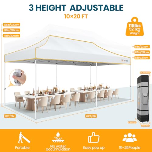 Hoteel 10x20 Pop Up Canopy Tent Heavy Duty with 6 Sidewalls, Waterproof Party Tent, Easy Set-up Commercial Instant Tents with Roller Bag & Sandbags, Hexagonal Leg (1-Year Warranty) - color: White, size: 10×20 （6 Walls）