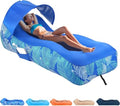 Inflatable Lounger with Detachable Sunshade — Portable Inflatable Sofa — Waterproof Beach Bed & Camping Chair (Ideal for Music Festivals, Hiking,) — Leak-Proof 210T Polyester Material (Blue) - color: Blue