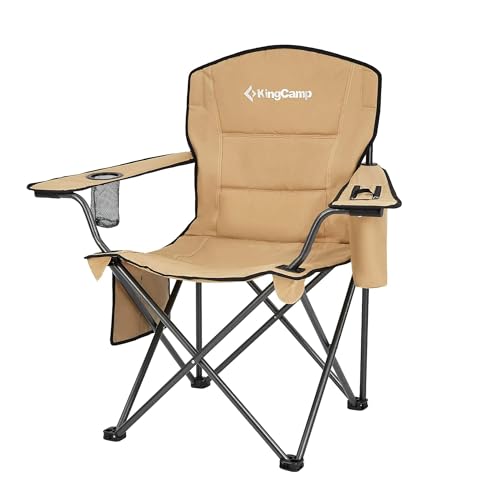 KingCamp Heavy Duty Oversized Comfy Folding Outdoor Portable Lawn Adults Bag Chair with Cooler for Outside Camp, Sports, Picnic, Stadium… - color: Khaki, size: 1 Pack