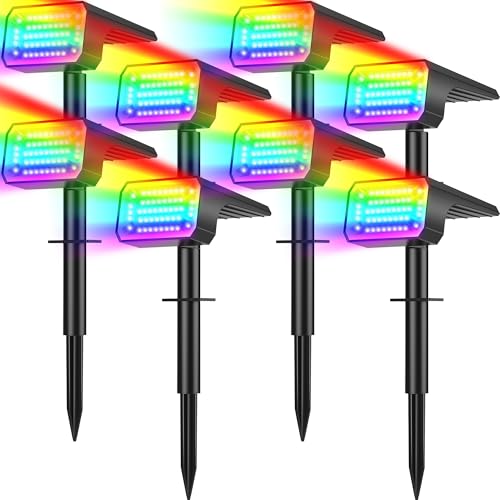 Solar Color Changing Spot Lights Outdoor Waterproof IP65, [8 Pack/32 LED/7 Modes] 2-in-1 Landscape Spotlights, Auto On/Off High Lumens Solar Spot Lights for Outside Yard Garden Pathway Walkway - color: Colored, size: 8 Pack