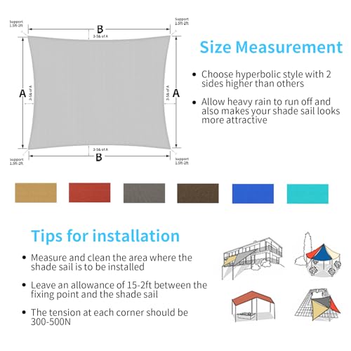 Shade&Beyond Shade Sail 10'X18' Rectangle Light Grey Breathable UV Block Outdoor Canopy for Backyard Patio Pergola Garden Deck(We Make Custom Size)