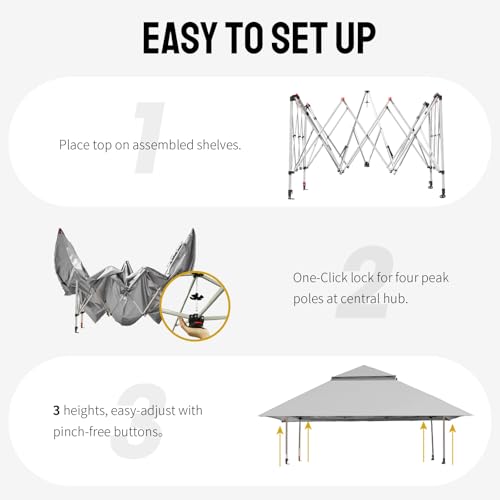 CROWN SHADES 11X11 Outdoor Pop Up Gazebo Base 10X10 Patio Gazebos Patented Center Lock Quick Setup Newly Designed Storage Bag Instant Canopy Tent with Mosquito Nettings (11x11, Gray) - color: Gray, size: 11x11