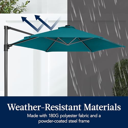 Best Choice Products 10ft Offset Cantilever Hanging Market Patio Umbrella, Smooth 360° Rotation, 8 Sturdy Ribs, Easy Adjustment - Cerulean - color: Cerulean, size: Offset w/ 360° Rotation