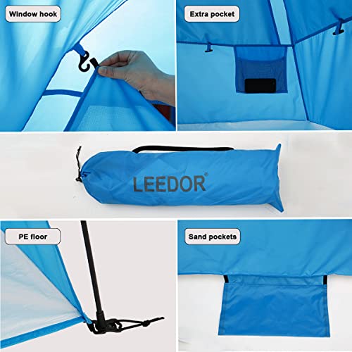 LEEDOR® Beach Tent Sun Shelter Instant Beach Umbrella with UPF 50+ UV Portable Windproof Pop Up Shade for 3 to 4 Person for Family Patent Pending