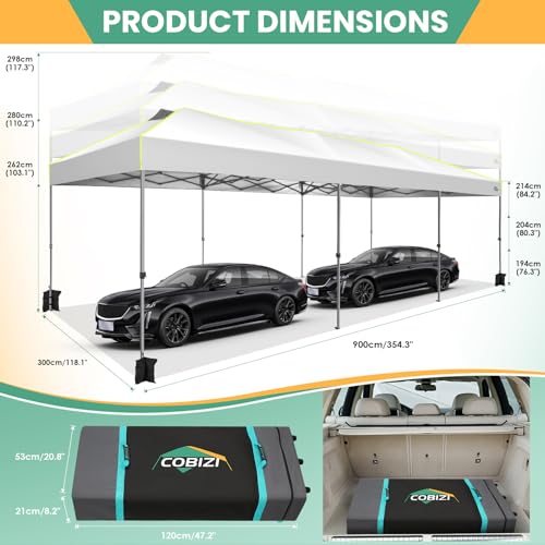 COBIZI 10x30 Pop Up Canopy Tent, Wedding Party Tent with 8 Sidewall One Push Setup Glow, 3 Adjustable Height Air Vent Waterproof UPF50+, Wheeled Bag, Sandbag, Stake, Rope for Commercial, Outdoor - color: White, size: 10x30 With 8 Sidewalls