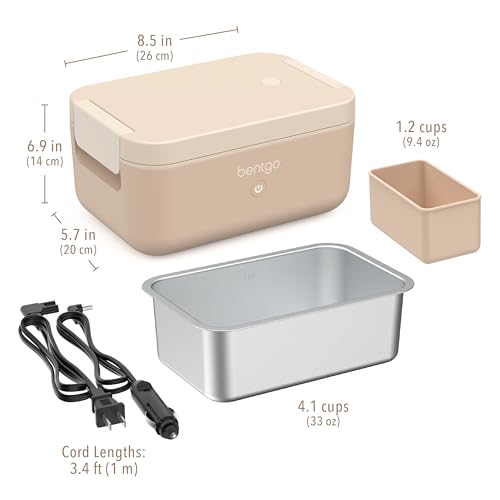 Bentgo Heat - Electric Lunch Box - Portable Food Warmer for Adults, Heated Lunch Box for Work, Travel, School & On the Go, Plug Into Wall or Car, Ideal for Ages 14+, 12V/24V & 120V Cords (Latte) - color: Latte