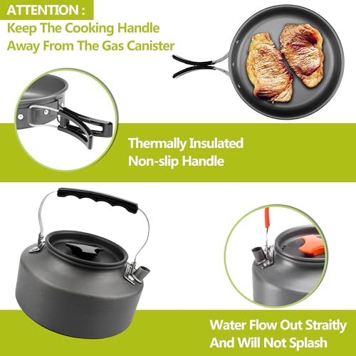 aiGear Camping Cooking Set Cookware Mess Kit with Storage Bag Pot Pan Set Camping Accessories for Outdoor Camping Hiking Picnic Portable and Lightweight Aluminum - color: Black12pcs