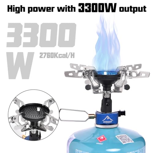 Widesea Portable Camping Stove with Canister Stand & 4 Detachable Legs Mini 3300W Power Backpacking Stove with Electronic Ignition Ultralight Compact for Outdoor Cooking, Hiking, Picnics - style: STOVE & TRIPOD
