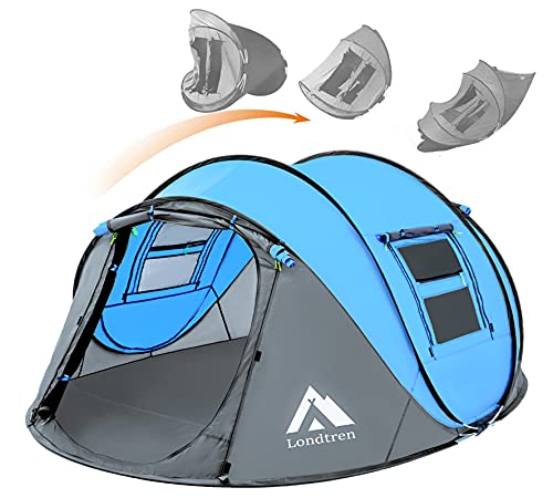 4 Person Easy Pop Up Tent Waterproof Automatic Setup 2 Doors-Instant Family Tents for Camping Hiking & Traveling - color: Blue & Grey
