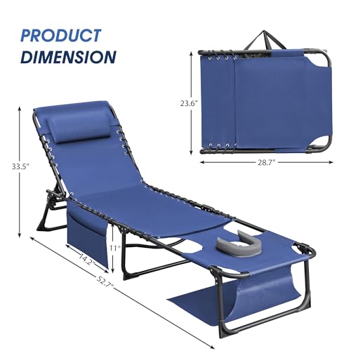Flamaker Face Down Chaise Lounge Chair 5-Position Adjustable Sunbathing, Foldable Tanning Chair with Face& Arm Holes, Outdoor Recliner for Pool, Beach, Patio, Lawn (Blue, 1 Pcs) - color: Blue, style: Sauna, 1 Pcs