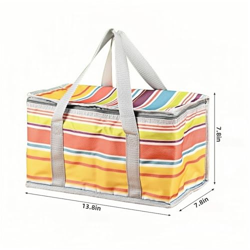 2pcs Insulated Picnic Bag Reusable Cooler Bags with Zipper Top, Foldable Picnic Basket for Food Storage，Portable Picnic Basket for Outdoor Camping, Party, Beach Trip (C) - color: C