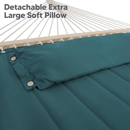 SUNCREAT Hammocks Extra Large Double Hammock with 12 ft Stand for Outside, 475lbs Capacity, Outdoor Portable Hammock with Hardwood Spreader Bar, Extra Large Pillow, Dark Green - color: Dark Green, size: 12 ft Stand