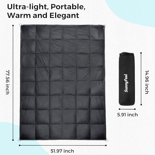 SUNNYFEEL Outdoor Camping Blanket,52"x78", Lightweight Down Waterproof Nylon Blanket Quilt for Traveling Hiking Picnic Stadium Beach Party，Black - color: Black