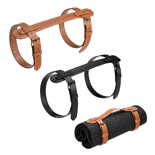 M METERXITY 2-Pack Outdoor Picnic Blanket Carry Strap, 22.8" Portable PU Leather Handle Belt Carrier for Camping/Picnics/Travel, Motorcycle Bedrolls Carrier [Brown, Black] - color: Brown, Black
