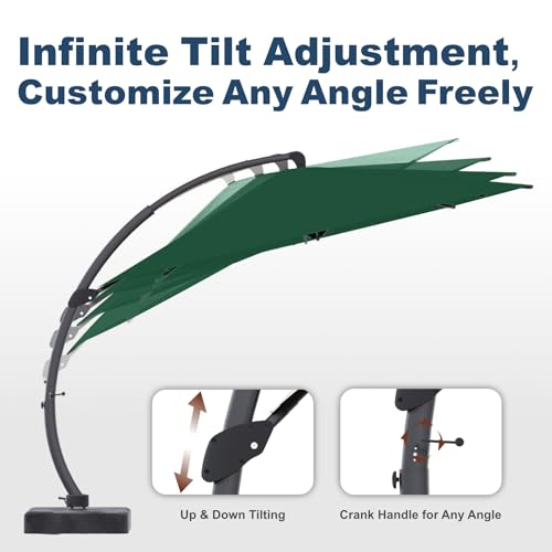 11FT Cantilever Umbrella with Base Large Curvy Outdoor Aluminum Offset Umbrella w/ 360° Rotation, UV Resistant Canopy for Patio, Garden, Backyard, Forest Green - color: Forest Green, size: 11FT