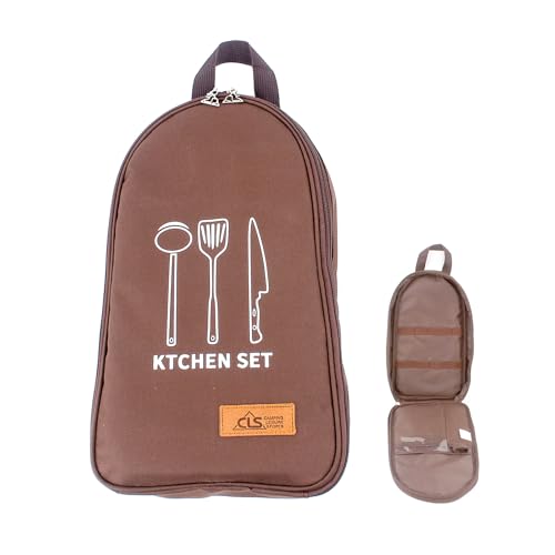 NatSumeBasics Camping Travel Cooking Utensils Organizer Travel Bag Portable Pouch for BBQ Camp Cookware Kitchen Kit - style: Only 1pc Brown Bag