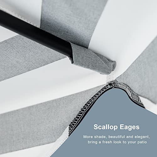 Tempera 9ft Auto Tilt Scalloped Patio Umbrellas Outdoor Table Umbrellas with Fade Resistant Canopy, 8 Sturdy Rids, Vintage Umbrellas for Lawn, Pool, Deck, Balcony - color: Black White Stripe Scalloped, size: 9 FT