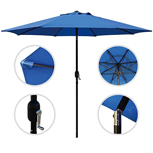 ABBLE Outdoor Patio Umbrella 9 Ft Stripe with Crank and Tilt, Weather Resistant, UV Protective Umbrella, Durable, 8 Sturdy Steel Ribs, Market Outdoor Table Umbrella - Royal Blue - color: Royal Blue