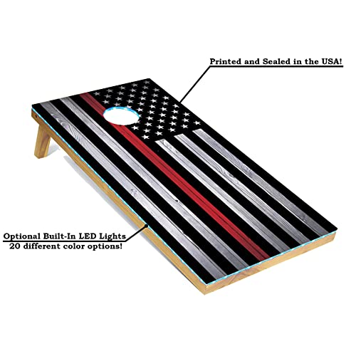 Tailgating Pros Cornhole Board Set w/Bean Bags and Carrying Case - 4'x2' Corn Hole Toss - Tournament and Lightweight Options - Optional LED Lights - color: Thin Red Line, size: 4'x2' Boards