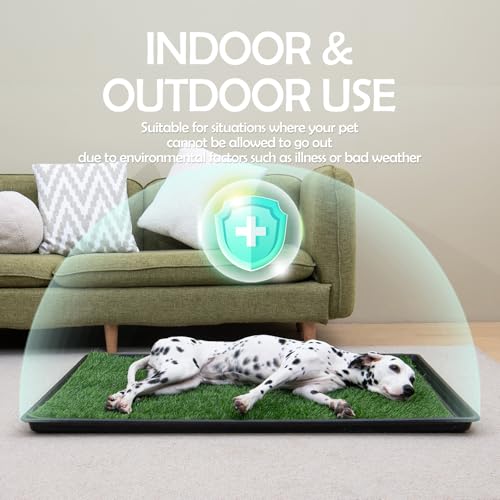 MEEXPAWS Dog Grass Pee Pads for Dogs with Tray | Large 34×23 in | 2× Dog Artificial Grass Pads Replacement| Rapid Drainage | Indoor Litter Box | Hemmed Edge - size: Large - 34 x 23 inch