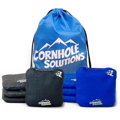Cornhole Solutions Cornhole Bags Set of 8 – Regulation Pro Style 6x6 – Resin Filled + Tote Bag - color: Black/Royal