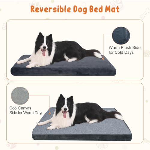EMPSIGN Stylish Dog Bed Mat Dog Crate Pad Mattress Reversible (Cool & Warm), Water Proof Linings, Removable Machine Washable Cover, Firm Support Pet Crate Bed for Small to XX-Large Dogs, Grey - size: L(35"*22"*3")
