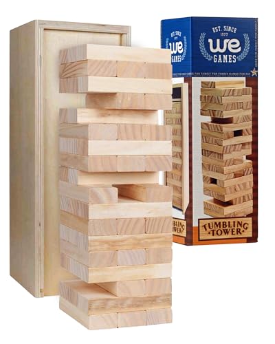 WE Games Wooden Block Stacking Party Game for Adults, Tumble Tower Wedding Guest Book Alternative, Tabletop Games, Includes Storage Case, 12 inches - color: Natural Wood