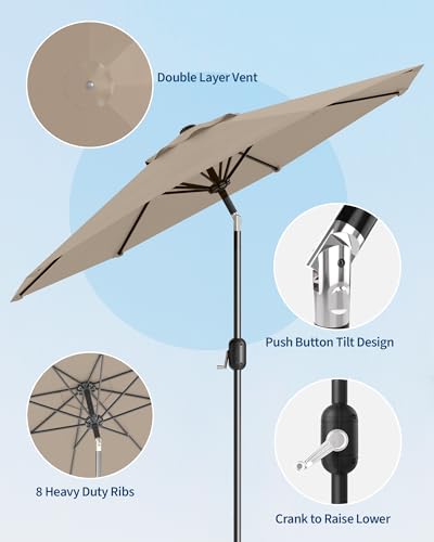 GarveeLife Outdoor Patio Umbrella, Table Market Umbrella with Push Button Tilt and Crank, 8 Sturdy Ribs UV Protection Waterproof for Garden, Deck, Backyard, Pool - color: Brown, size: 10FT