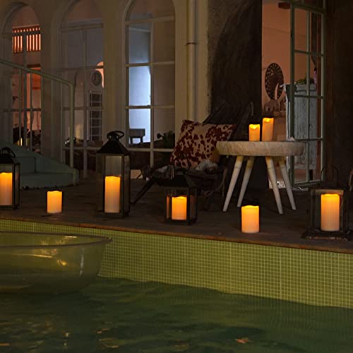 Homemory 4" x 8" Waterproof Outdoor Flameless Candles, Battery Operated Flickering LED Pillar Candles with Remote and Timers for Indoor Outdoor Lanterns, Long Lasting, Large, Dark Ivory, Set of 2 - color: Dark Ivory, size: 4"x 8"